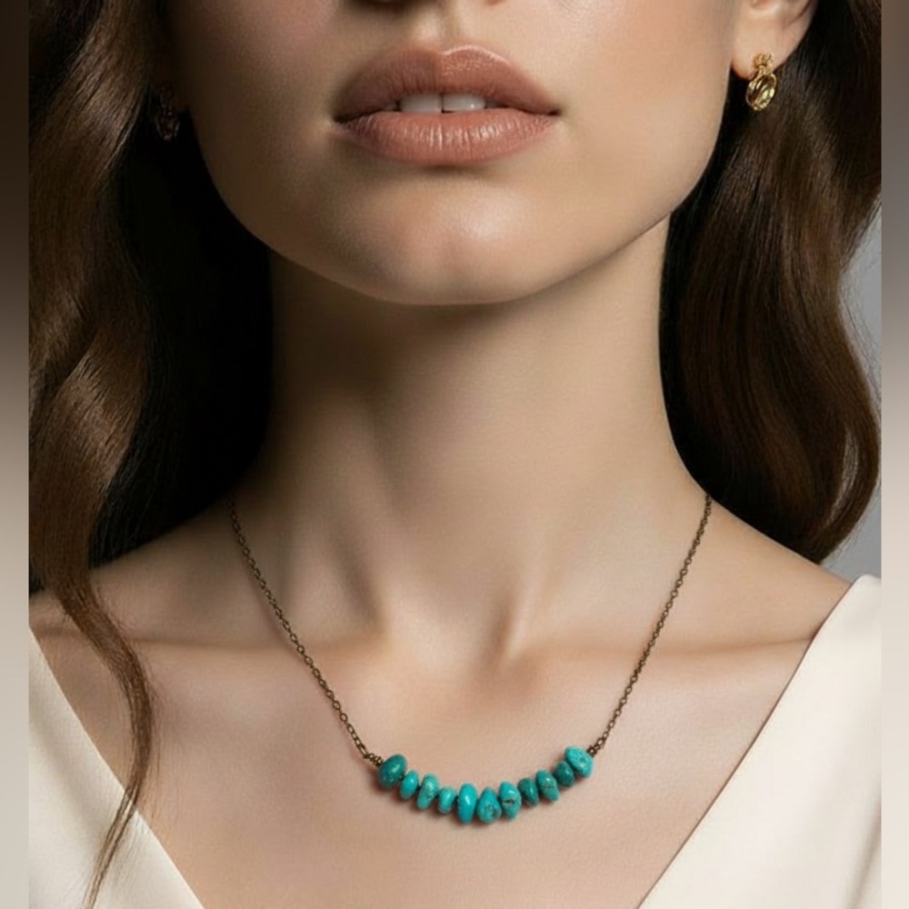 Handmade in USA Brass Genuine Turquoise Western Boho Necklace New Gift Idea!